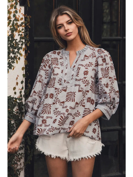 Floral Popover V-Neck Blouse