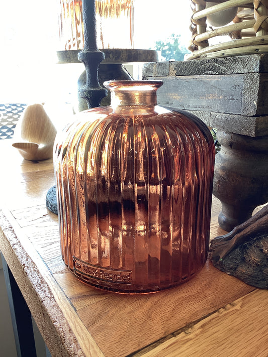 7” Ribbed Vase-Amber
