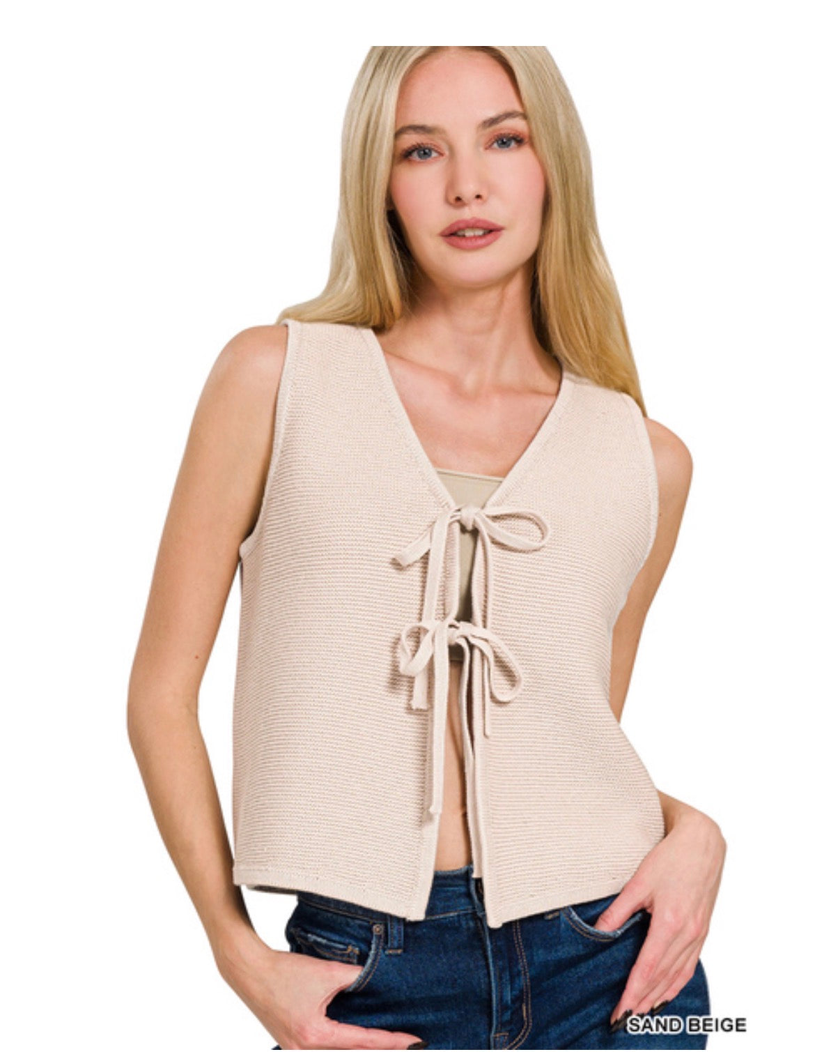 Tie Front Cotton Sweater Vest