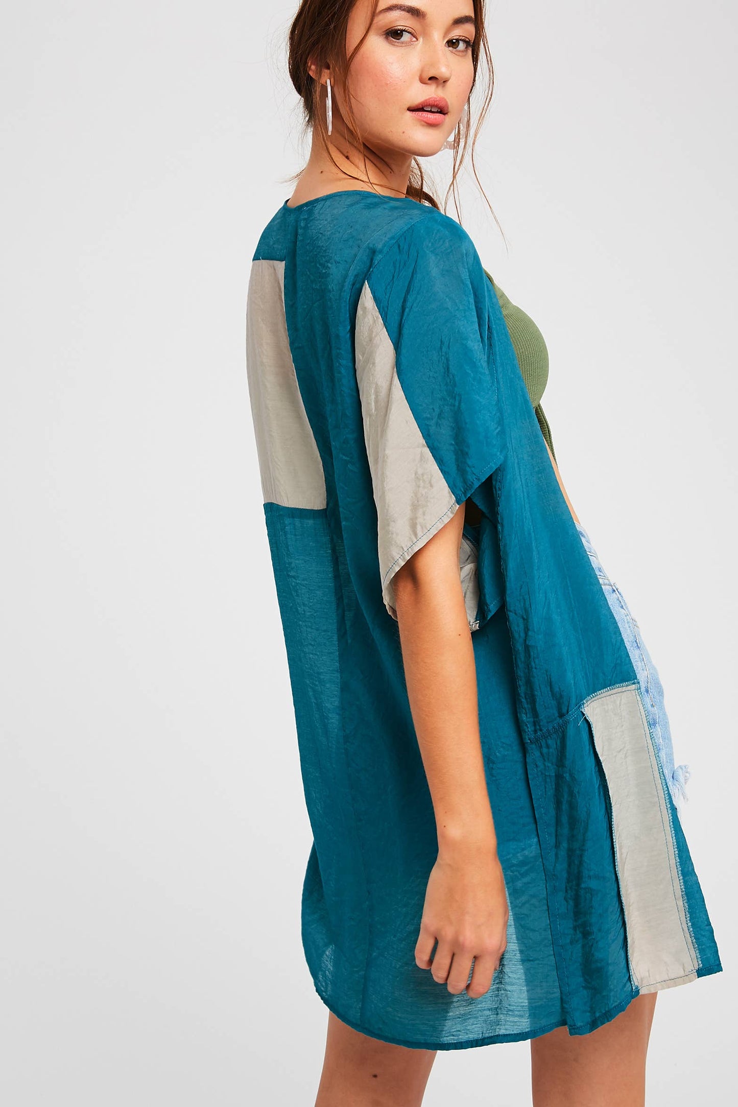 Semi Sheer Color Block Kimono Cardigan