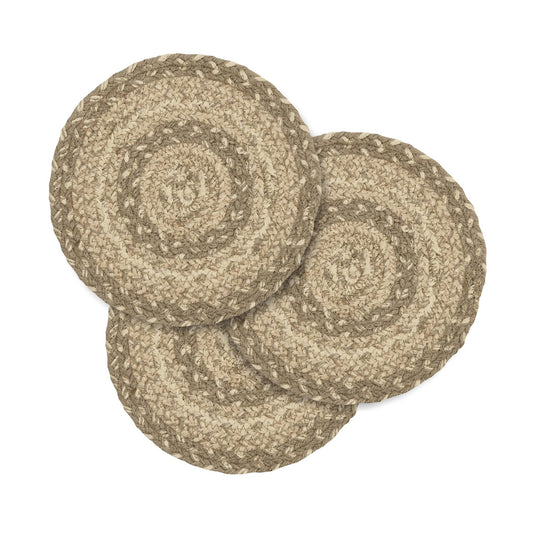 Cobblestone Neutral Braided Jute Trivet Hot Pad 8" Set of 3