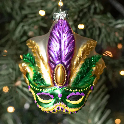 Mardi Gras Mask Glass Ornament.