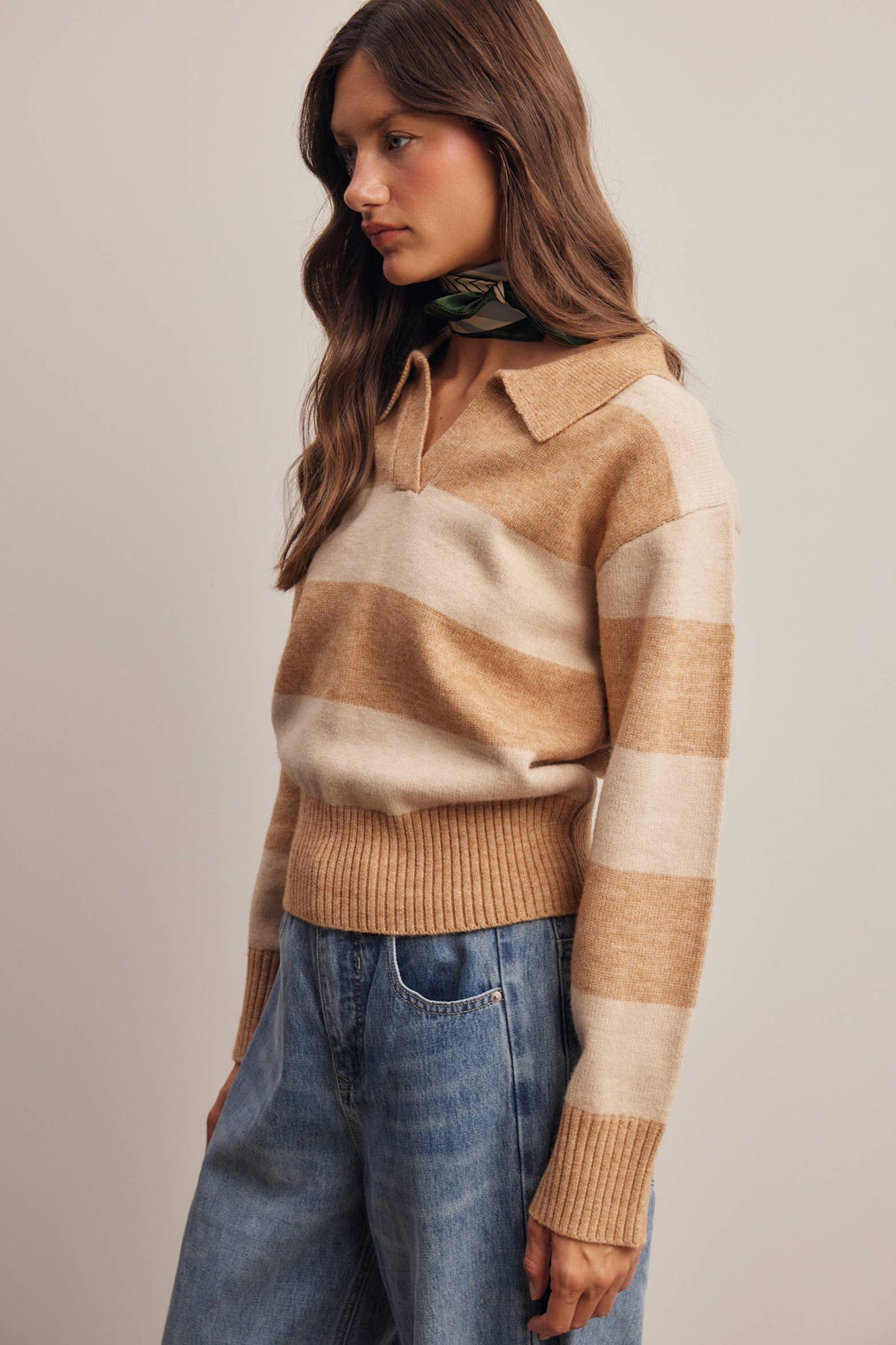 Striped Collared Knit Sweater FSW0089