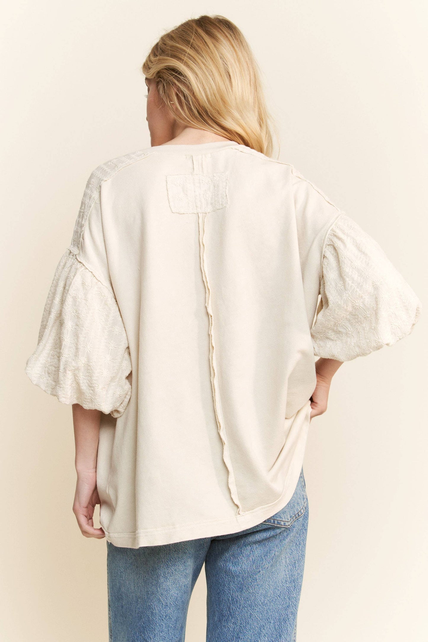 Mineral Washed Eyelet Puff Sleeve Blouse