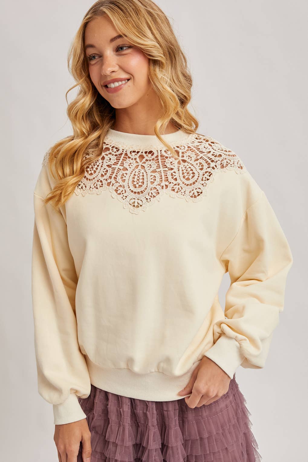 Crochet Trim French Terry Top