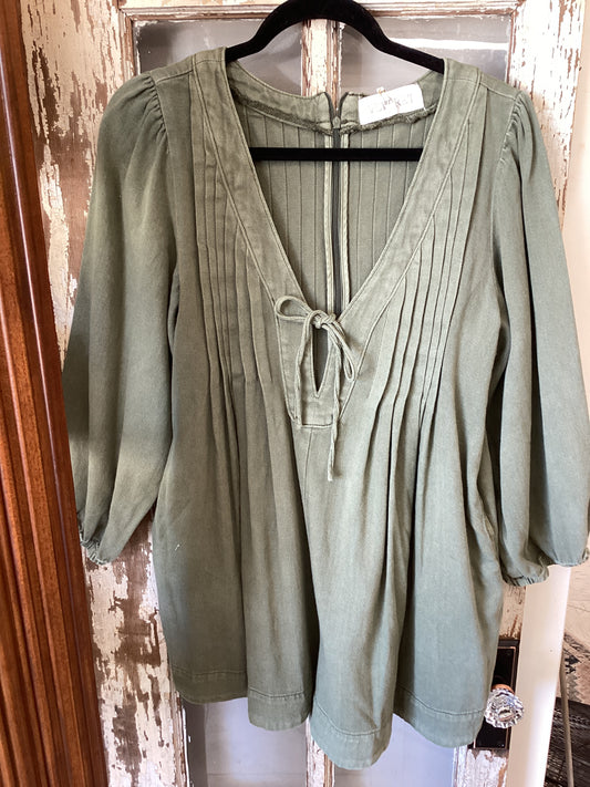 Olive Long Sleeve Denim Romper