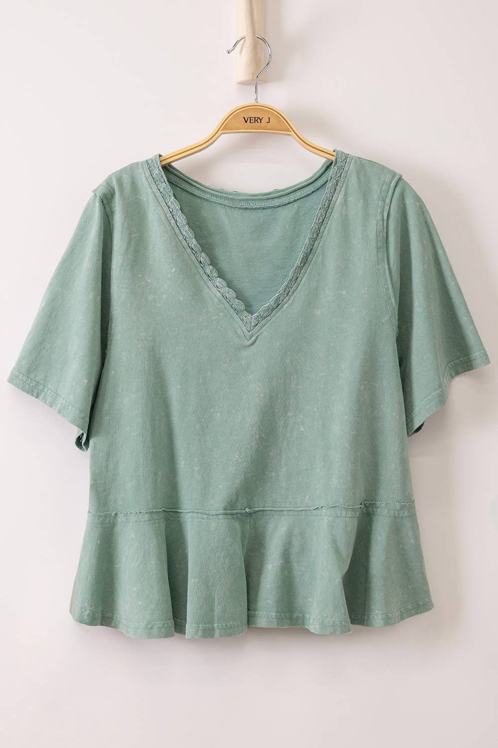 Mineral Washed V-Neck Girly Top