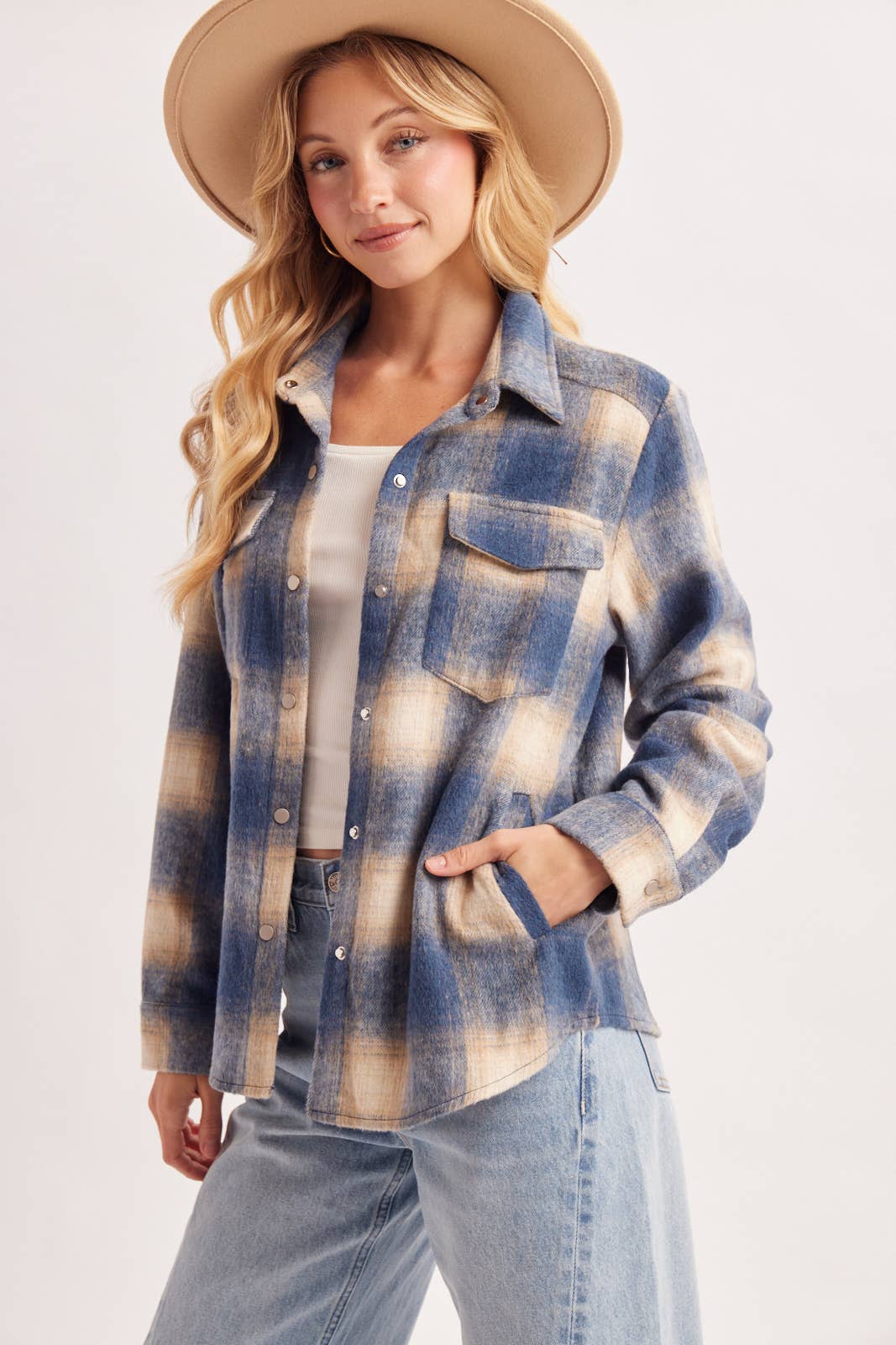 SNAP BUTTON DOWN PLAID SHACKET