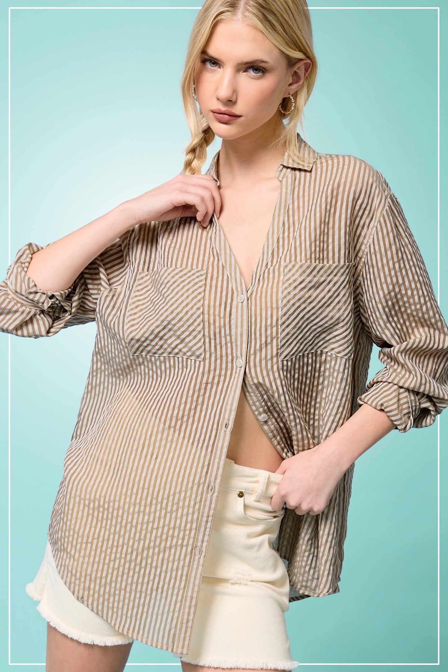 Striped Tencel Seersucker Button Down Shirt