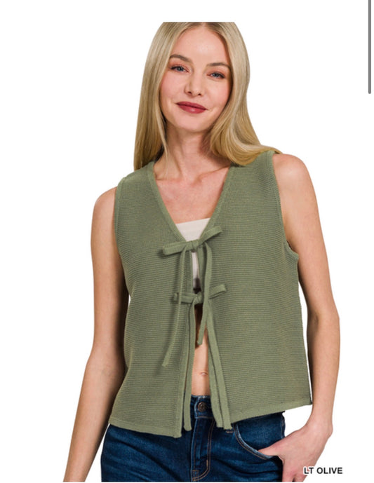 Tie Front Cotton Sweater Vest