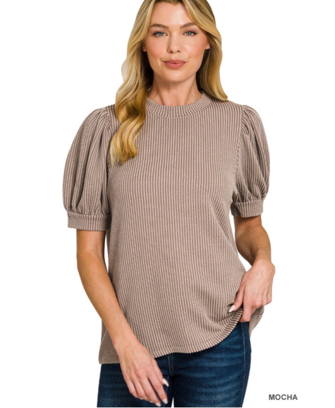 Everyday Ribbed Puff Sleeve Top