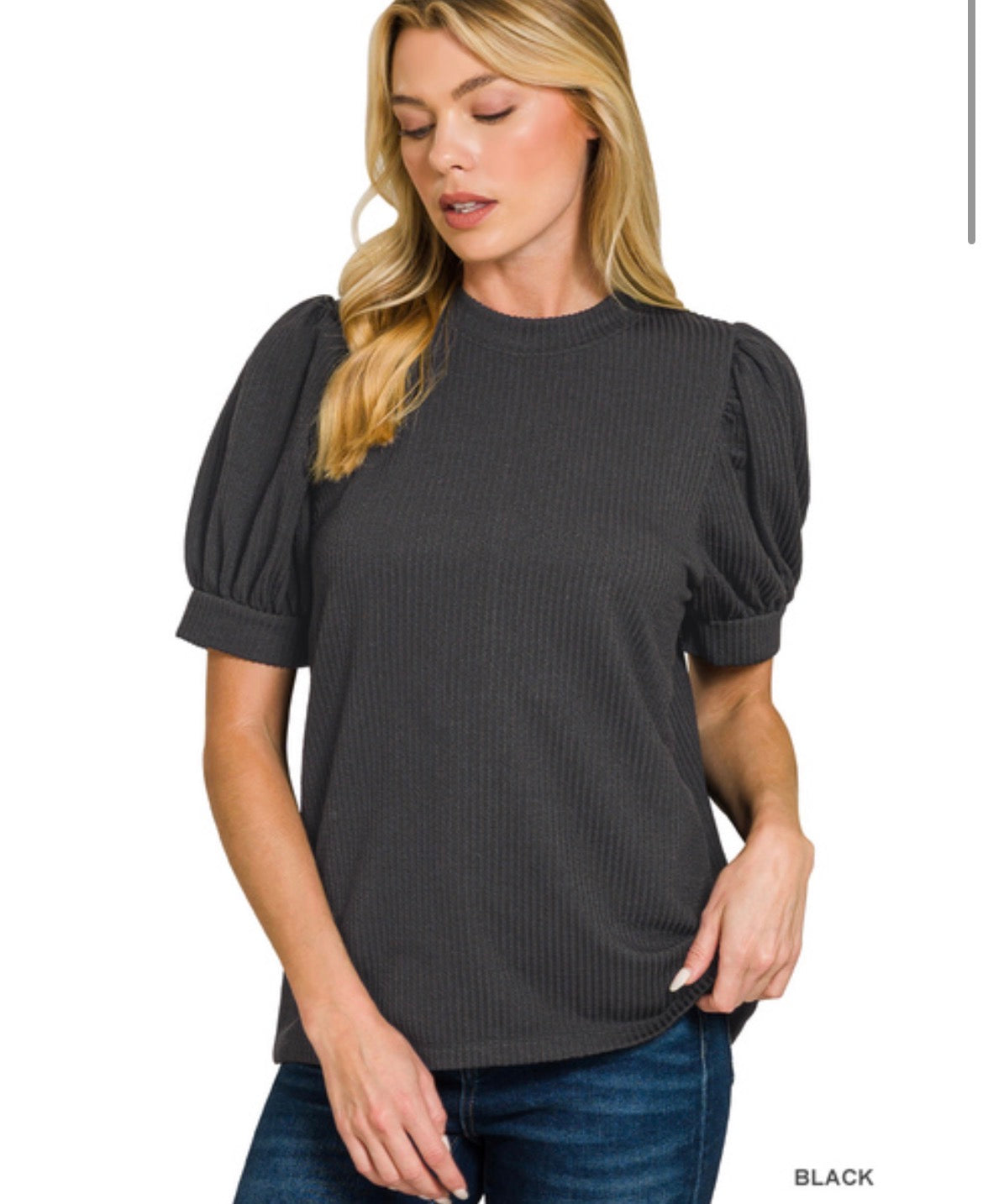 Everyday Ribbed Puff Sleeve Top