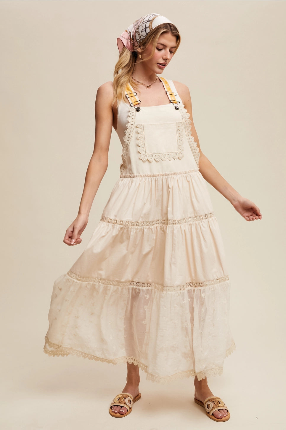 Cotton Tiered Maxi Boho Dress - Champagne
