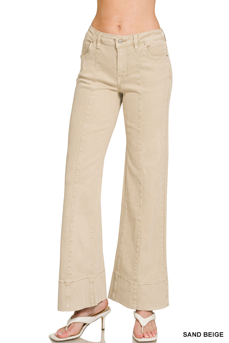 Mid Rise Wide Leg Color Denim Pants