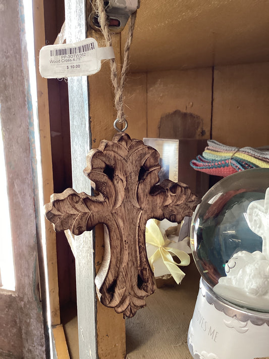 Etched Wood Cross Ornament