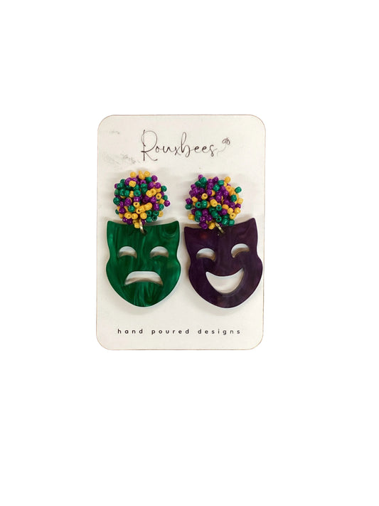 Mardi Gras Pom Mask Earrings
