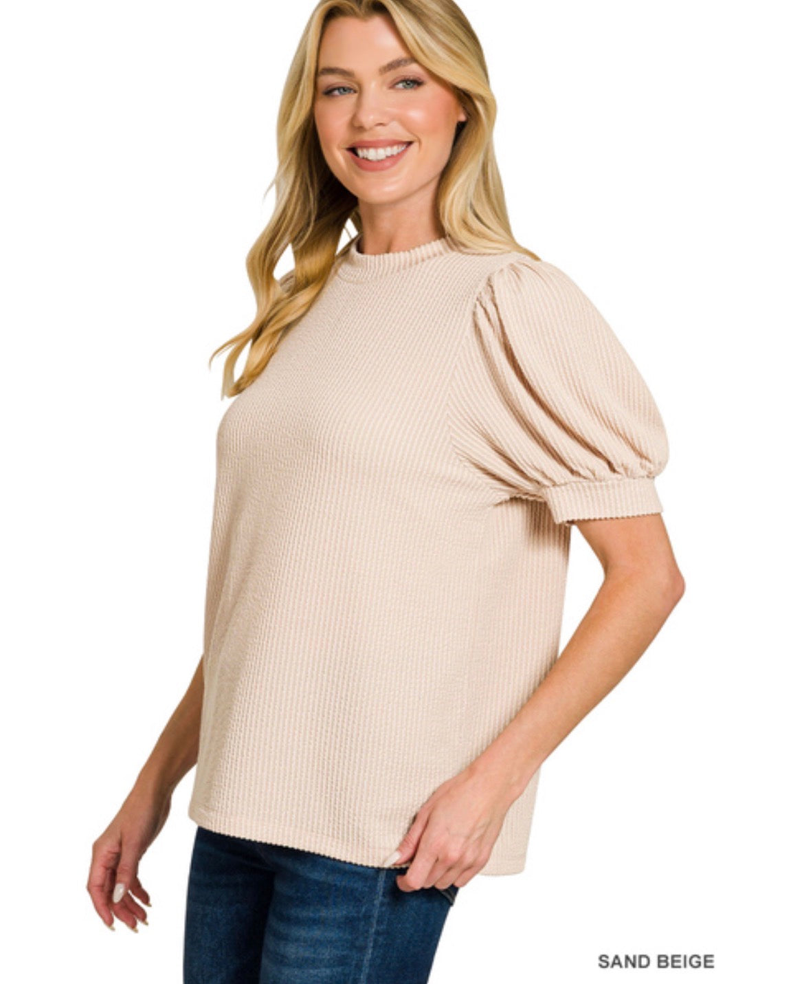 Everyday Ribbed Puff Sleeve Top
