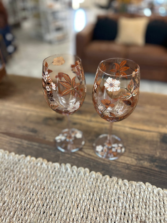 Autumn Floral Wine Glass