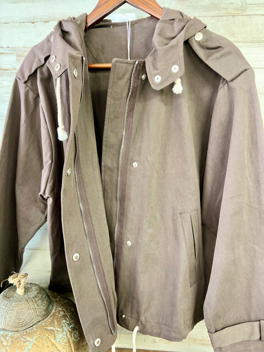Hooded Drawstring Statement Jacket