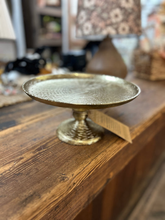 Antiqued Gold Botanical Pedestal Tray
