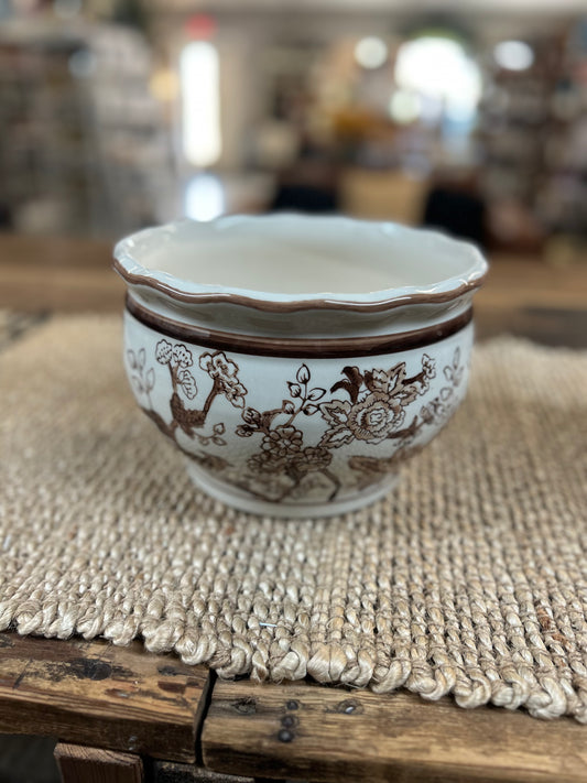 Brown Floral Porcelain Planter