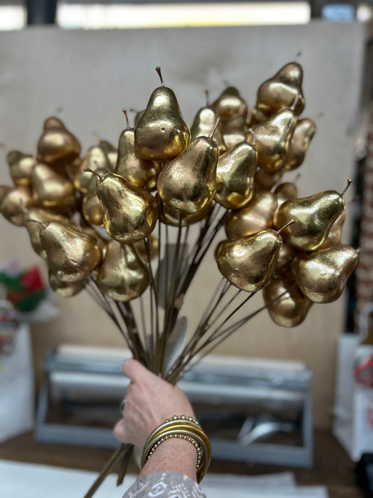 Antique Gold Pear Decorative Stem