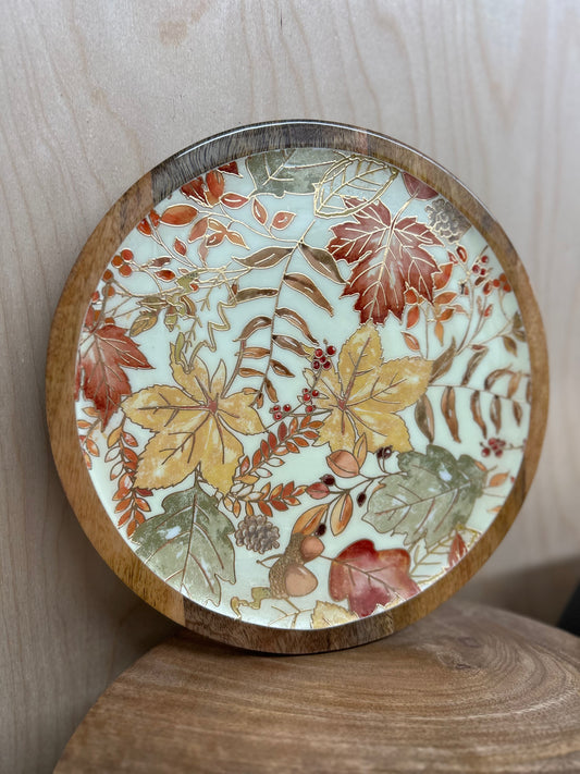 Autumn Botanical Footed Wood Tray