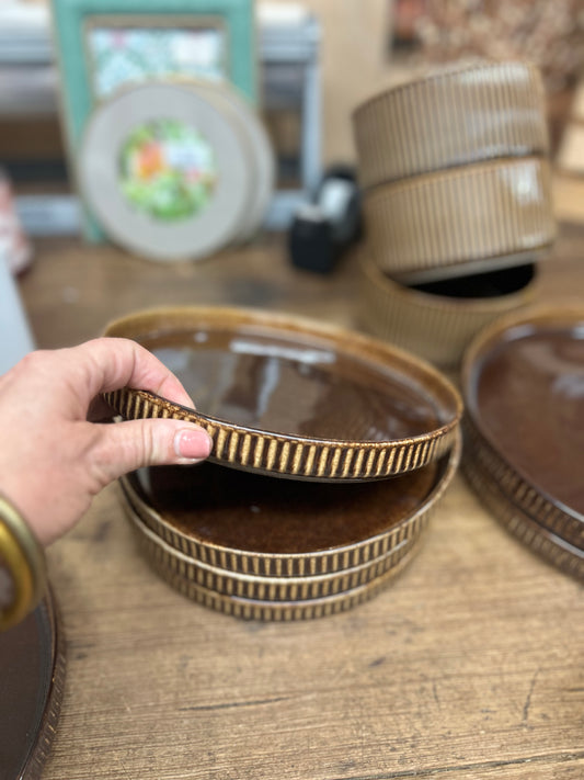 Chocolate Brown Ribbed Stoneware Salad Plate
