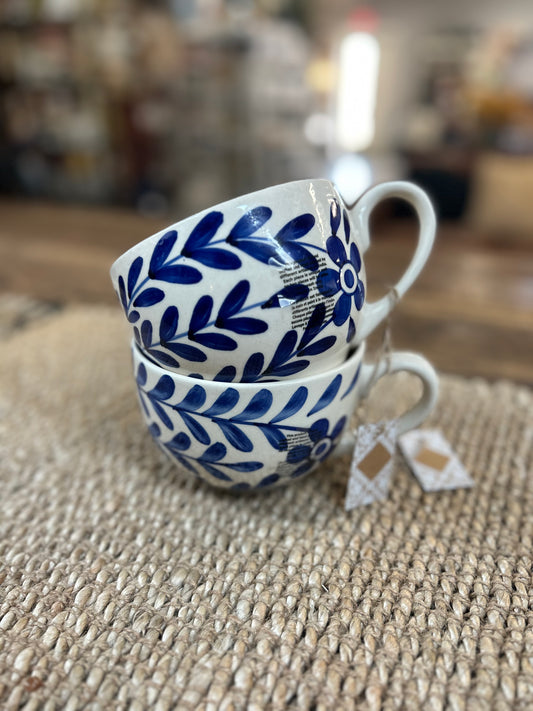 Blue & White Botanical Stoneware Mug