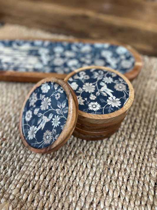 Indigo Meadow Wood Coaster Set