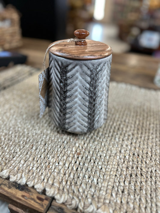 Weathered Chevron Canister with Wood Lid