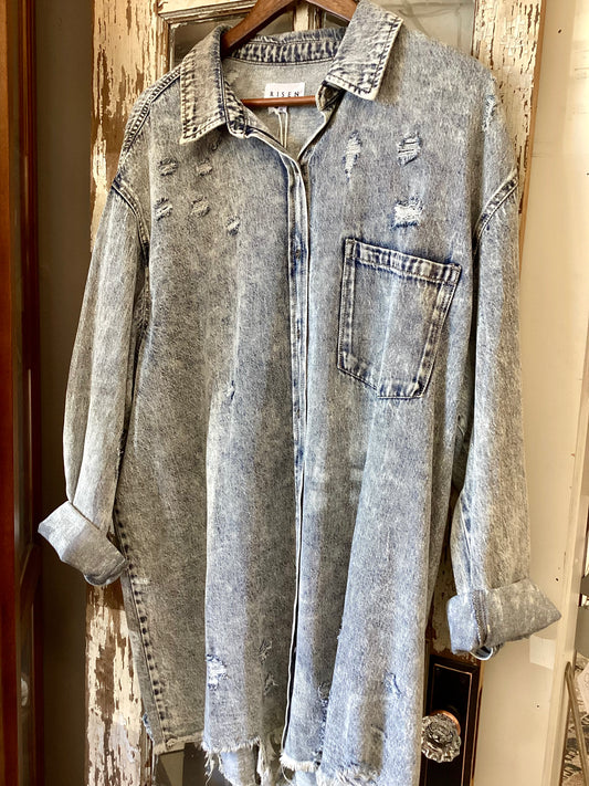 Distressed Denim Button Shirt
