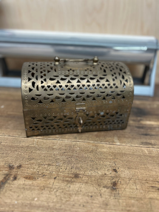 Vintage Handcrafted Pierced Brass Treasure Chest