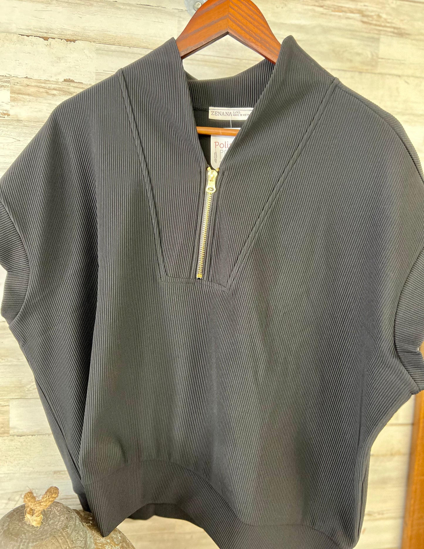 Ribbed High Neck Half Zip Top