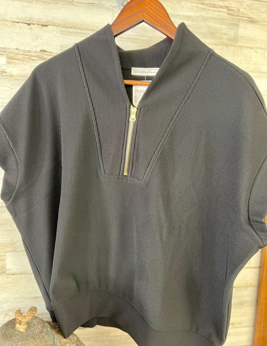Ribbed High Neck Half Zip Top
