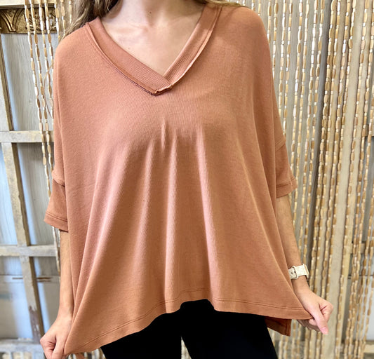 On The Go Ribbed V-Neck Top