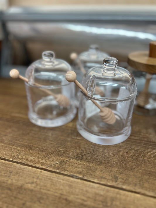 Glass Honey Pot with Wooden Honey Dipper