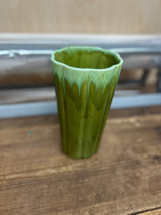 Vintage MCM Green Drip Glaze Ceramic Vase