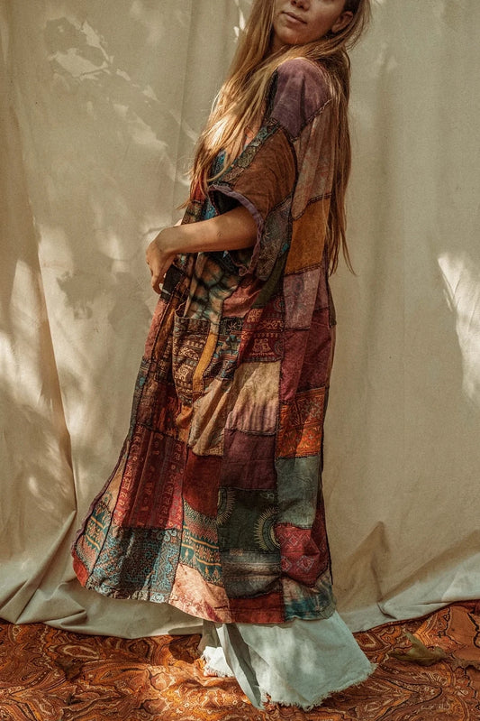 Earthy Boho Patchwork Kimono