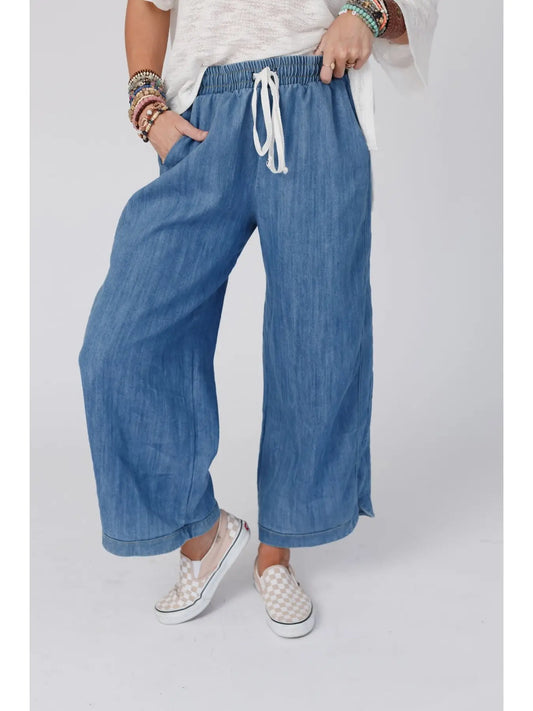 Wide Leg Drawstring Denim Pants
