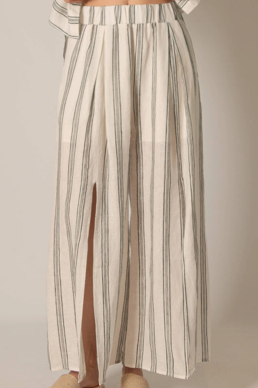 Linen Striped Wide Leg Pants
