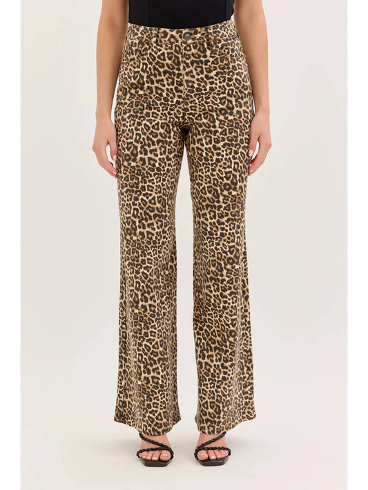 Leopard High Rise Wide Leg Jeans