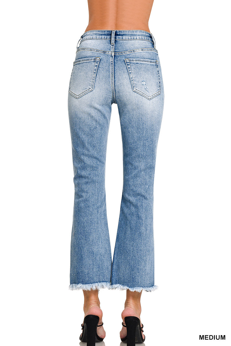 High Rise Cropped Straight Raw Hem Jeans