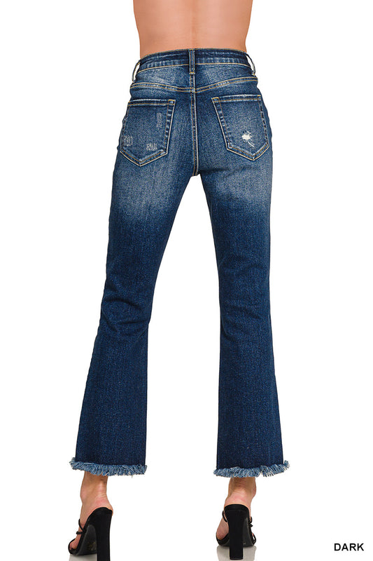 High Rise Cropped Straight Raw Hem Jeans