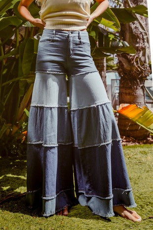 Washed Colorblock Flare Pants