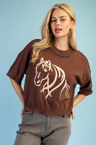 Western Horse Motif Sweater