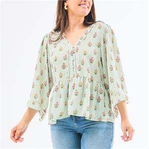 Monroe Cottage Green Stripe Blouse