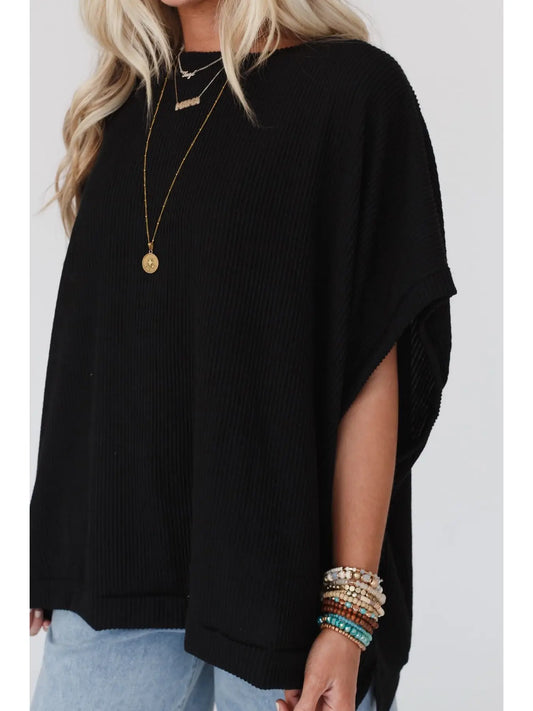 Texture Knit Oversized Blouse
