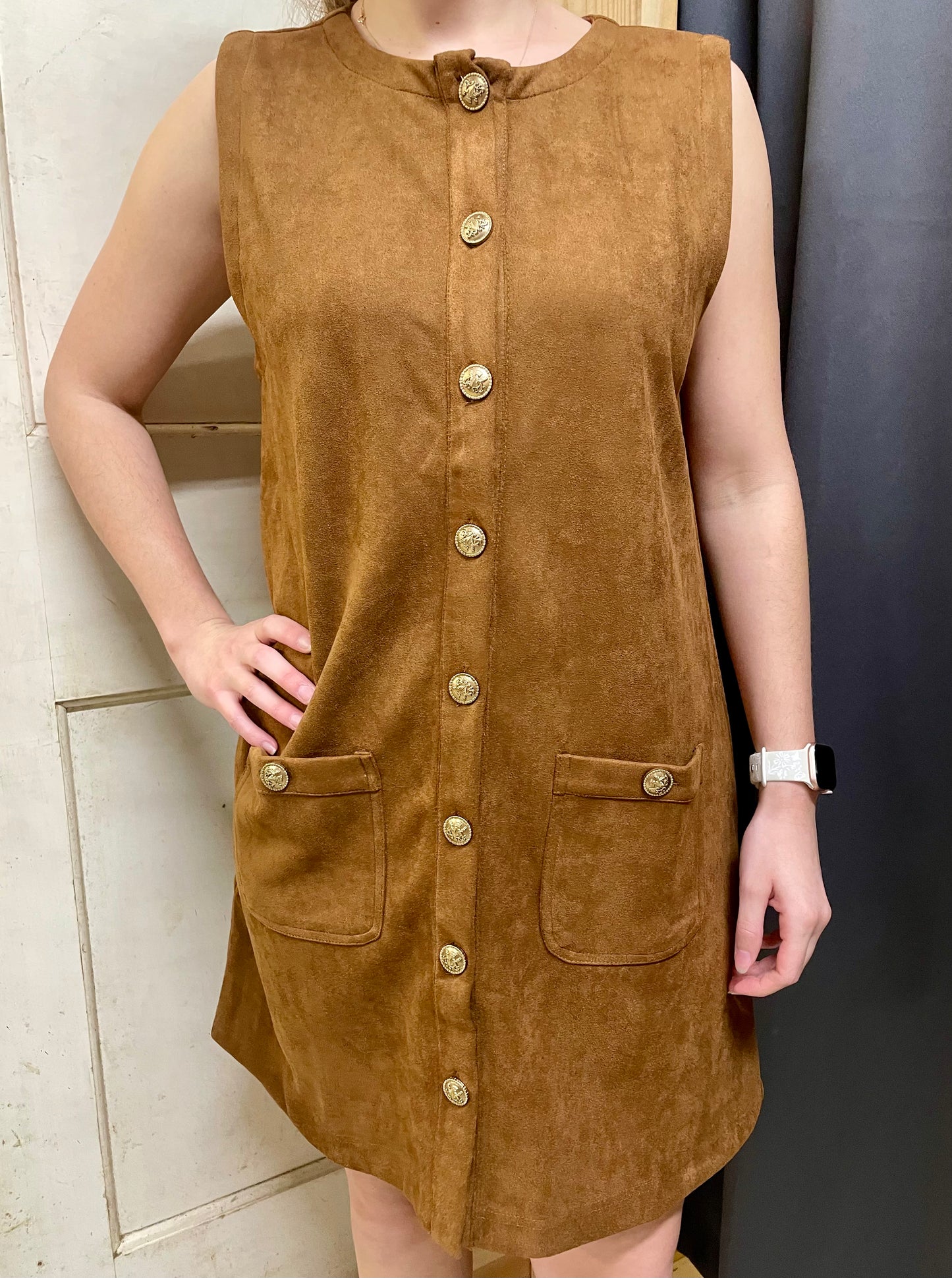 Button Down Suede Shift Dress
