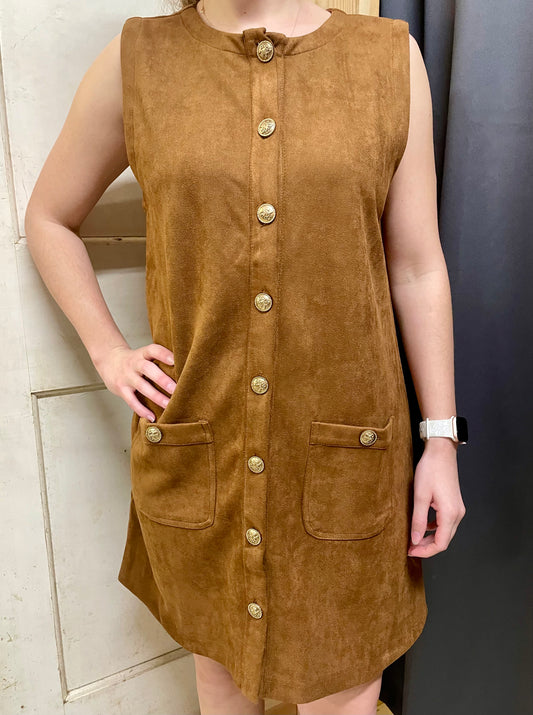 Button Down Suede Shift Dress